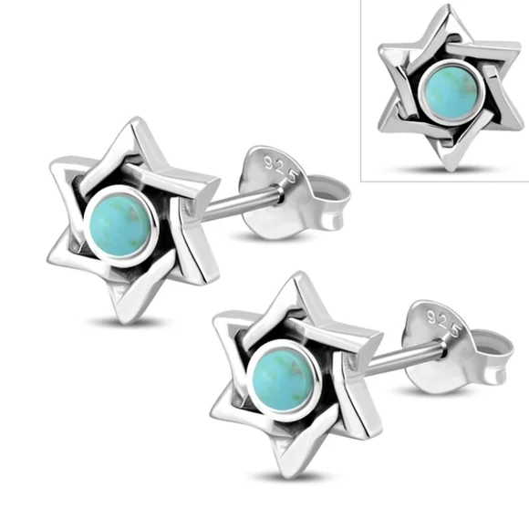 Turquoise Star of David Stud Earrings