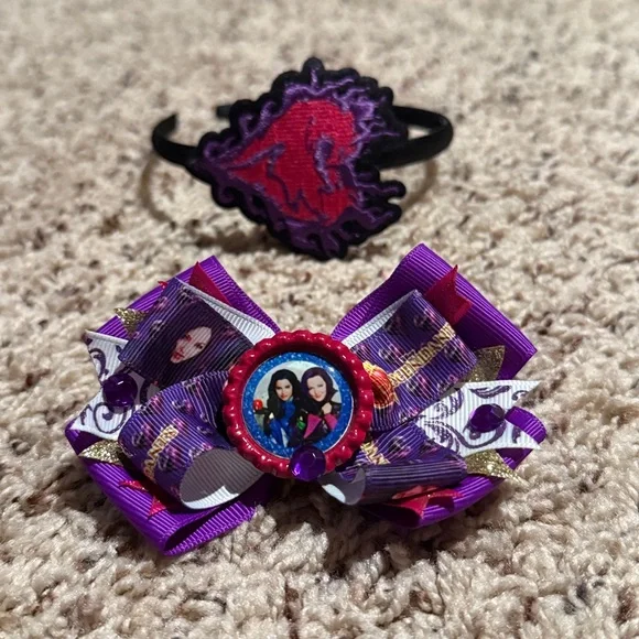 Descendants girls headband and custom made bow hair clip