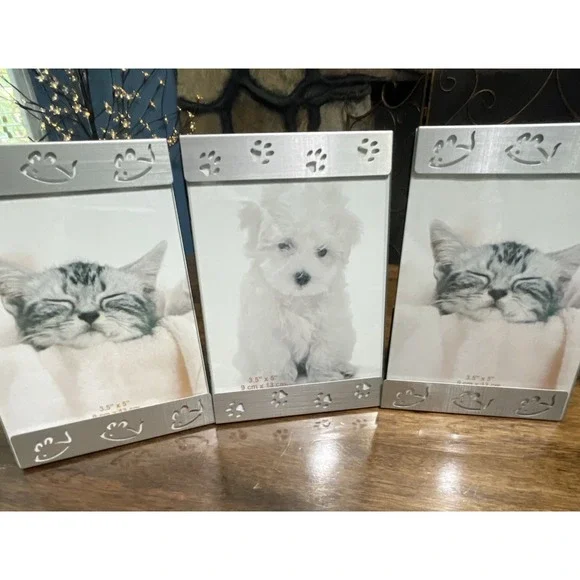 Metal Pet Photo Frame Paw Prints‎ Mouse Lot If 3 Holds Picture 3.5