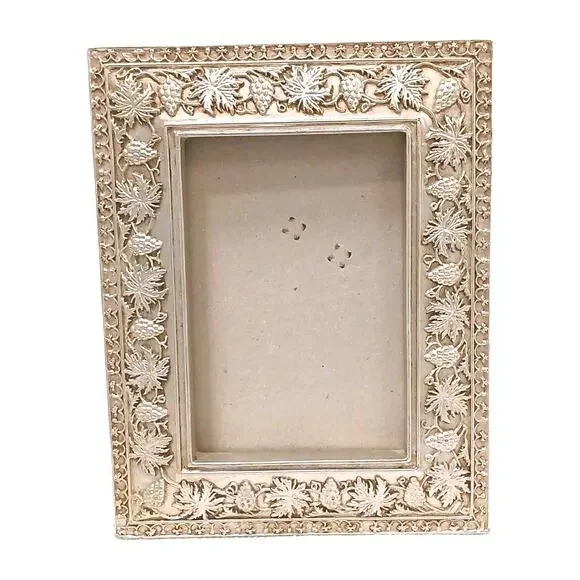 Ornate Mediterranean Wood 6.5x5 Picture Frame Carved Grape Leaves Champagne Gold