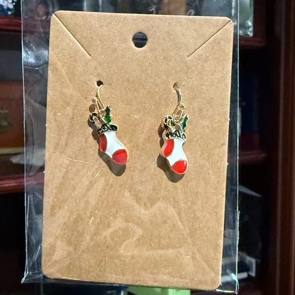 ENAMEL HOLIDAY STOCKING DROP EARRINGS (ONE SIZE)