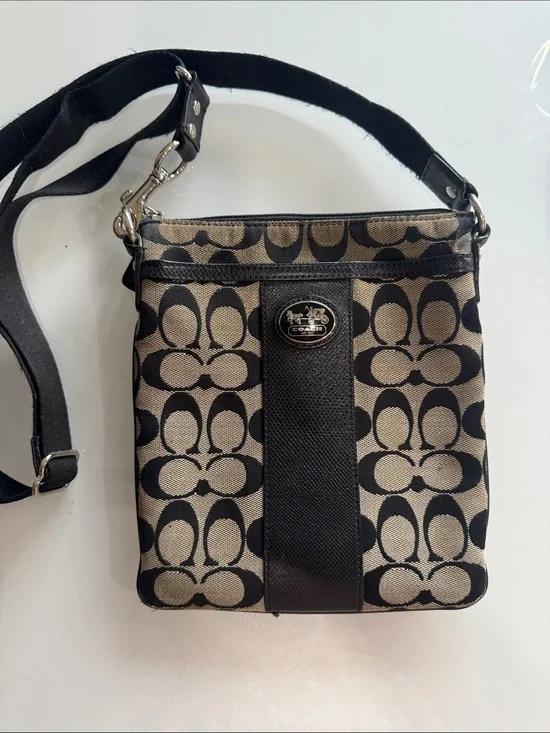 Coach Black and Tan Signature Crossbody Bag