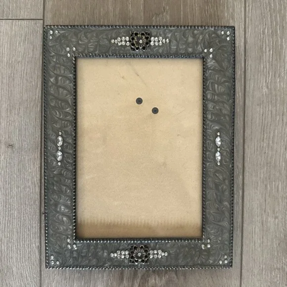 Green Marbled Enamel Art Deco Style Frame with Rhinestone Accents 5x7‎