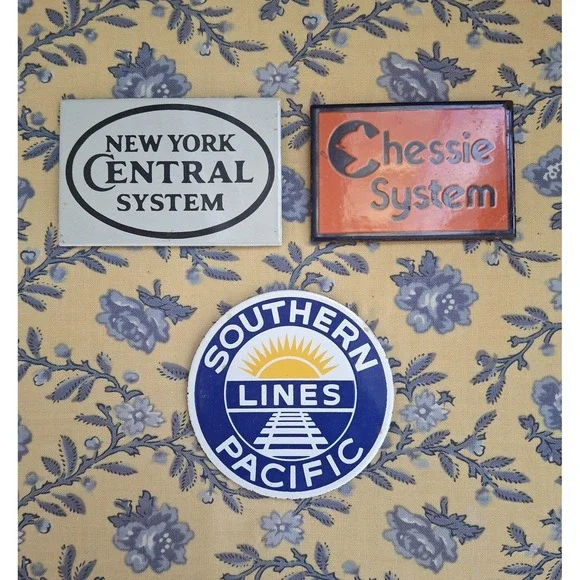 Vintage Railroad Memorabilia Approx~2.2in Porcelain-on-Steel Magnets Bundle Of 3