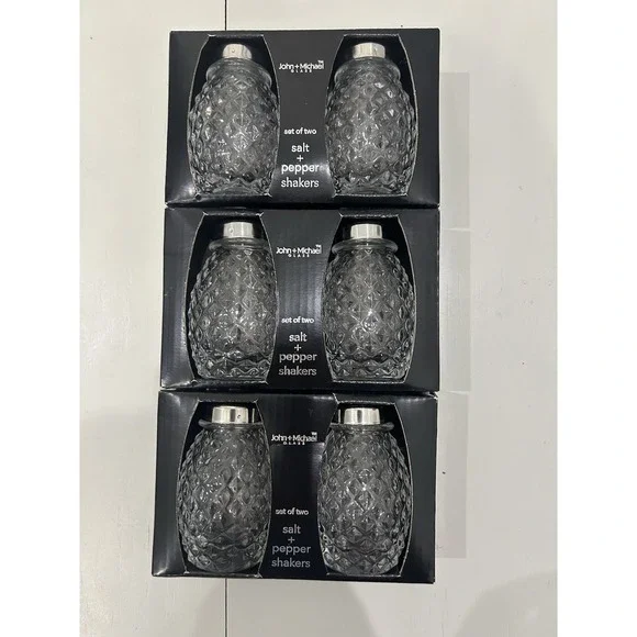 (3) John & Michael Textured Glass Salt Pepper Shaker Restaurant Catering Wedding
