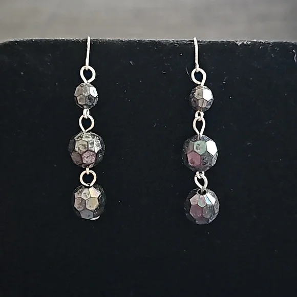 Vintage Iridescent Black Drop Earrings Box A/4