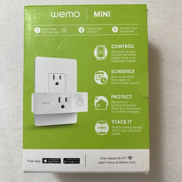 WeMo‎ WiFi Enabled Mini Smart Plug White (F7C063) Works with Alexa Google Nest