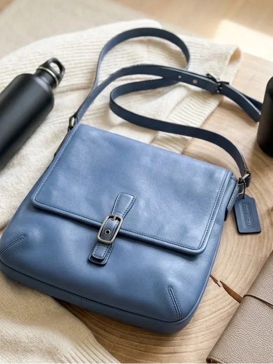 Coach Blue Leather Crossbody Bag Adjustable Strap EUC