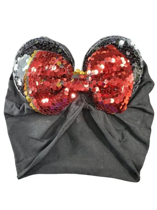 Minnie Mouse Turban Infant Ears Red Sequin Hair Bows Headband Hair Care Baby