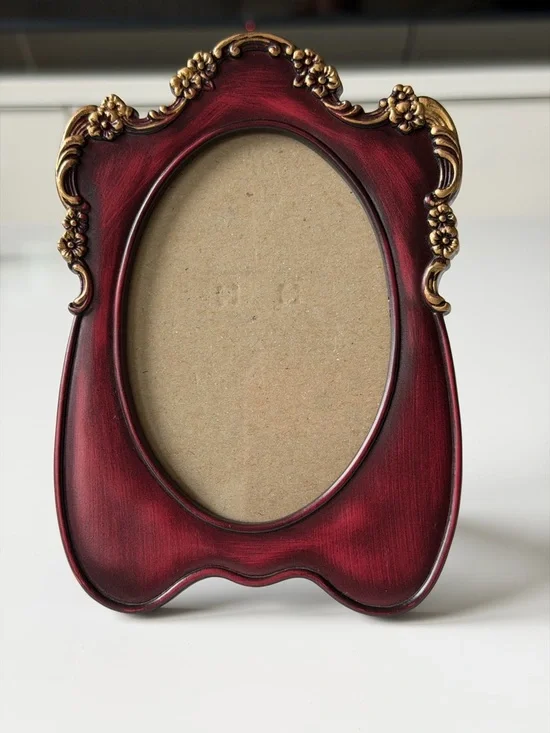 Elegant Burgundy Gold Baroque Style Ornate Floral Oval Photo Frame - 3”/ 4,5”