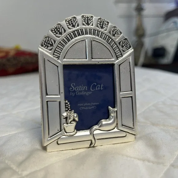 Godinger Satin Cat Photo Frame Silverplate‎ Tabletop Velvet Back Tabletop 2