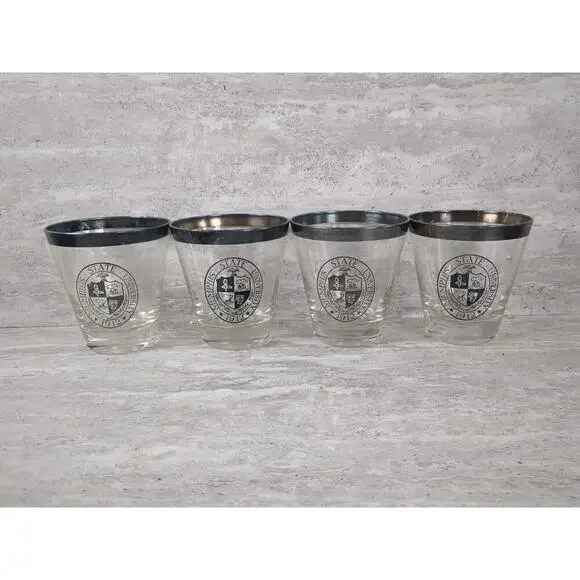 Set Of‎ 4 Memphis State University Glass Cups, Bar Glasses