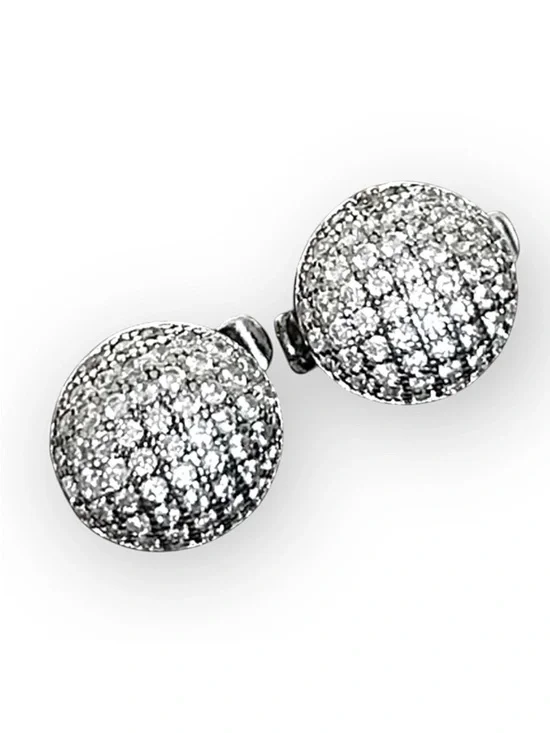 NWT Sterling Silver Pavé Crystal Button Earrings
