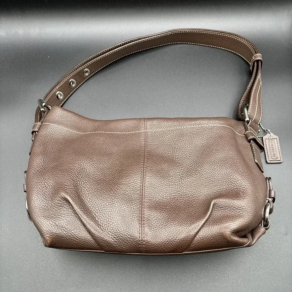 Coach East West Duffle Shoulder Bag F15065 Brown Pebbled Leather Purse