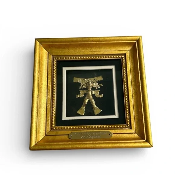 REPROSA 24K Gold On 925 Sterling Silver Vermeil Brooch Pendant Gold Framed