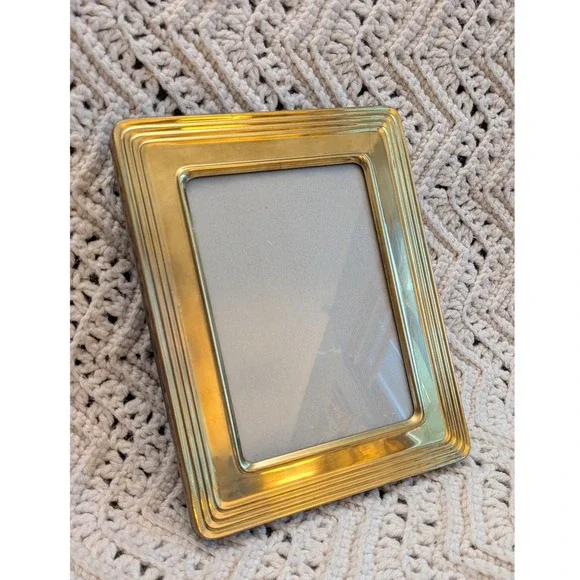 Vintage Brass Tiered Picture Frame with Hinged Photo Storage Box Velvet Back 8x6