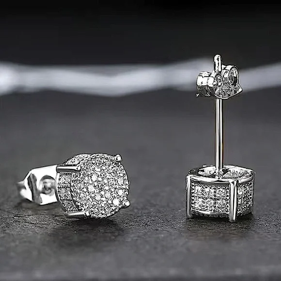 Sterling Silver Round Cut Moissanite Circle Shaped Diamond Zircon Stud Earrings