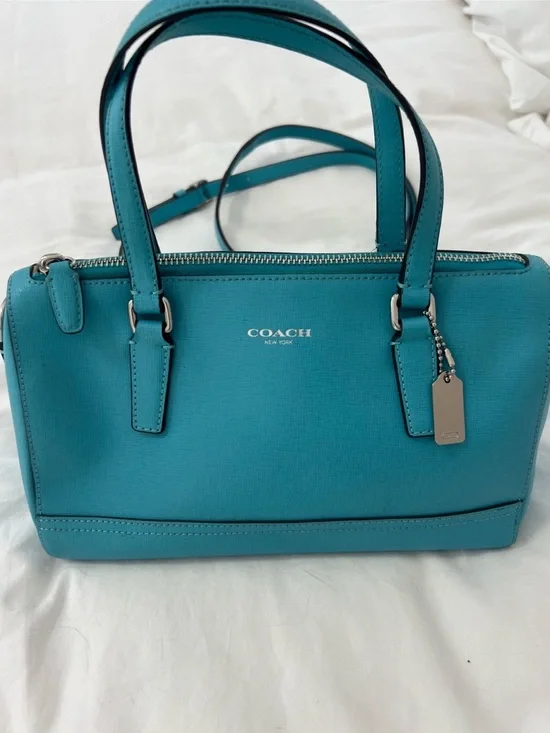 Coach Turquoise Leather Satchel with Silver Hardware