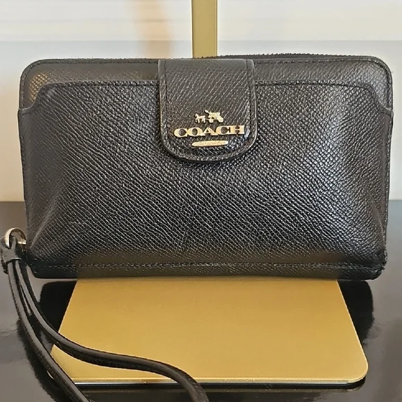 Coach Medium Corner Zip Wallet Clutch Wristlet Black GUC