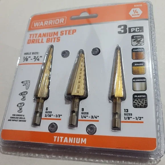 WARRIOR 3pc Titanium Step Drill Bits #91616 New Sealed