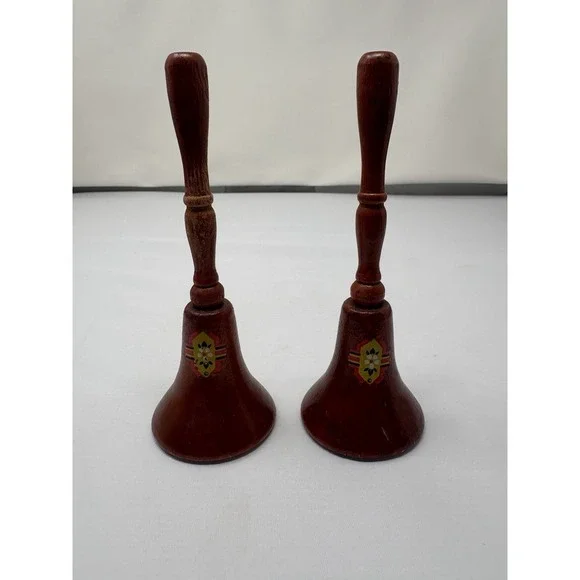 Vintage Brown American Dinner Handcrafted Wood Handle Bell Salt & Pepper Shaker