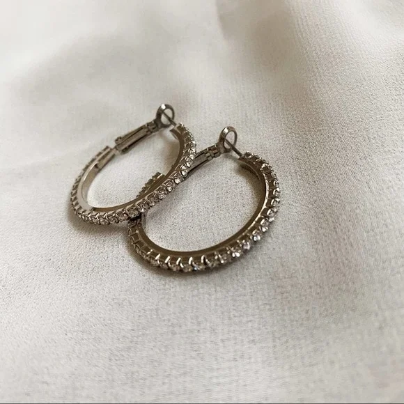 VTG Silver CZ Covered Halo Hoop Earrings