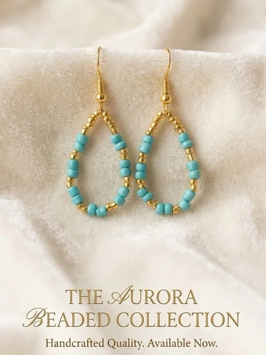❤️The Aurora Beaded Teardrop Earrings - Gold & Turquoise