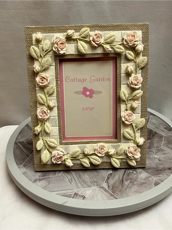 Vintage Cottage Garden Floral Rose Picture Frame 3.5x5 Shabby Chic Decor