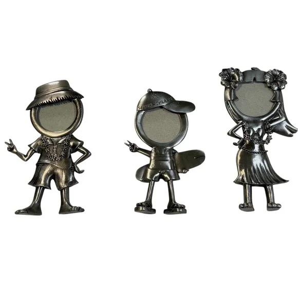 Tropical Hawaiian Figurine Photo Frame Set of 3 Silver Pewter Tone Beach‎ Hula