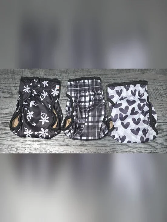 New Grecle Black & White Plaid Female Dog Diapers ( Size MED)