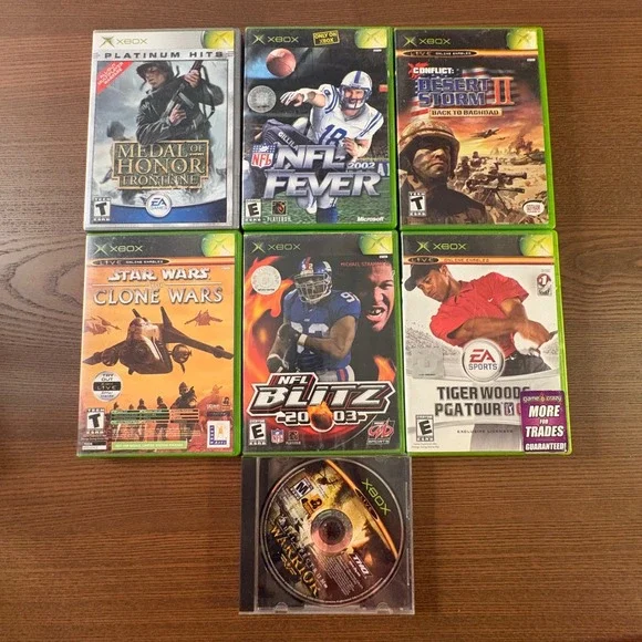 Microsoft Xbox Video Game Lot of 7 NFL Blitz‎ Star Wars Medal of Honor Bundle
