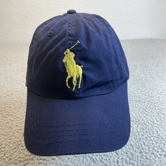 VINTAGE‎ Ralph Lauren Polo Hat Cap Strap Back Blue Big Pony Kids Boys Youth Golf