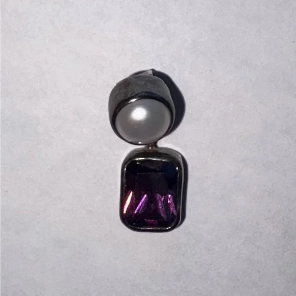Vintage Mexican sterling silver amethyst slide with authentic pearl