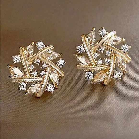 Gold and Silver Crystal Stud Earrings
