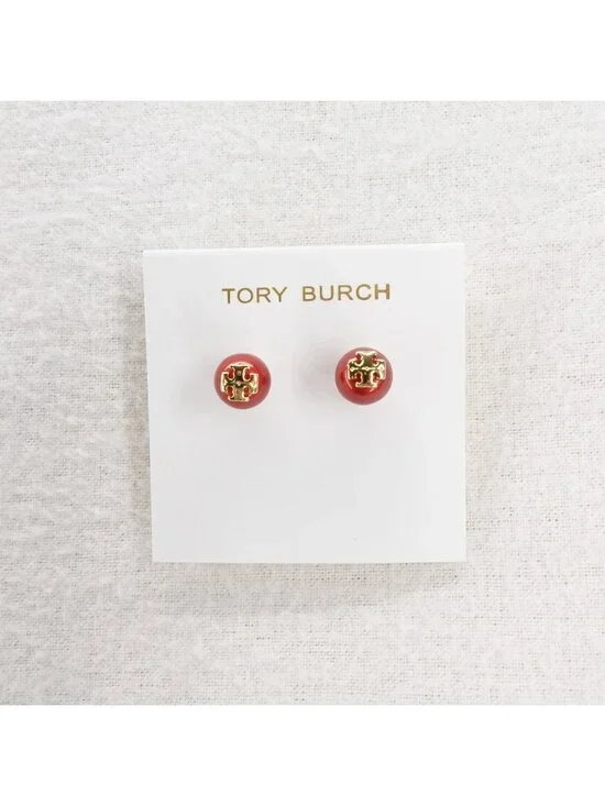 Tory Burch Kira Pearl Stud Earrings Red OS