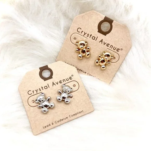 NEW Cuddly Teddy Bear Dainty Cute Kawaii Angelcore Stud Earrings Gold or Silver