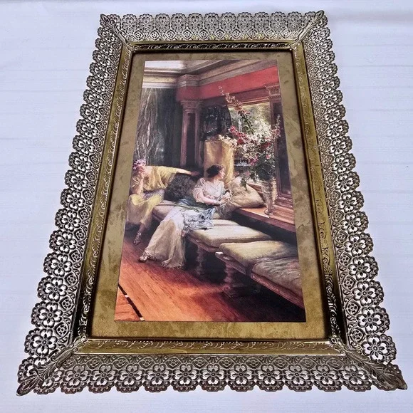 Vintage Gold Filigree Frame Classical Women Print Victorian Style 15x10