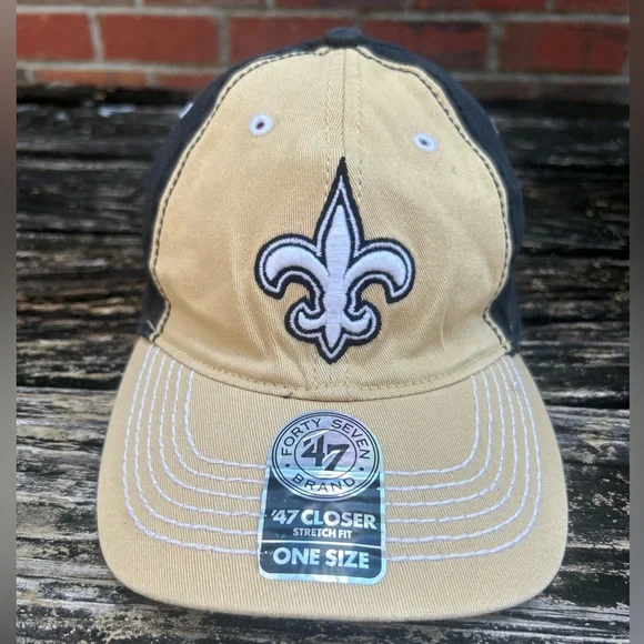 NWT New Orleans Saints 47 Brand Closer Stretch Fit NFL One Size Black & Gold G4