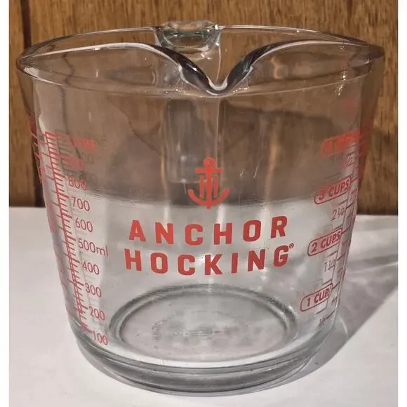 Anchor Hocking 4 Cup Glass Measuring Cup Red Print 1 Quart 32oz USA