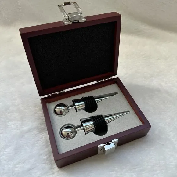 VINTAGE Bank of America Home Loans Metal Wine Stoppers‎ Set of 2 in Hinged Box