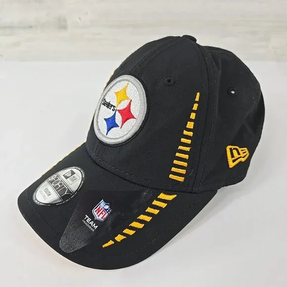 PITTSBURGH STEELERS NEW ERA Hat Black YOUTH Baseball Cap 9FORTY 100% Polyester..