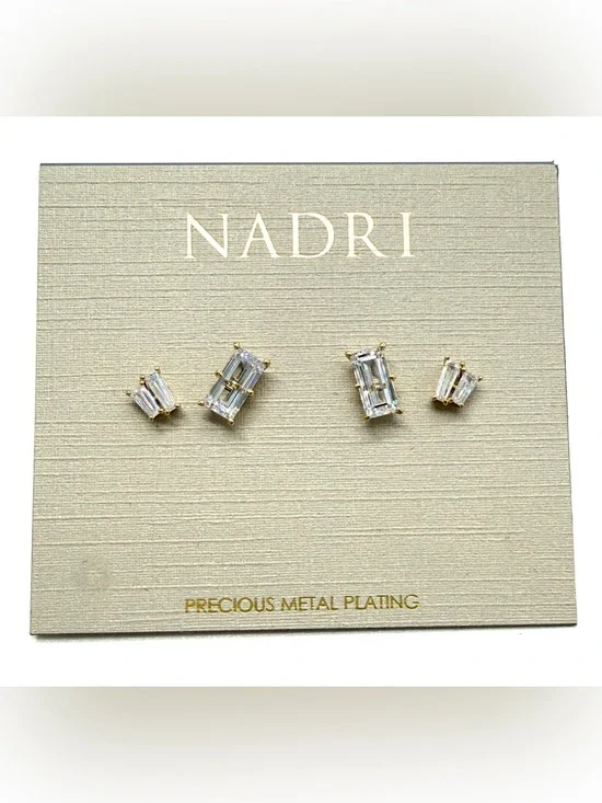 NWT Nadri Chateau Set of 4 Baguette CZ Stud Earrings