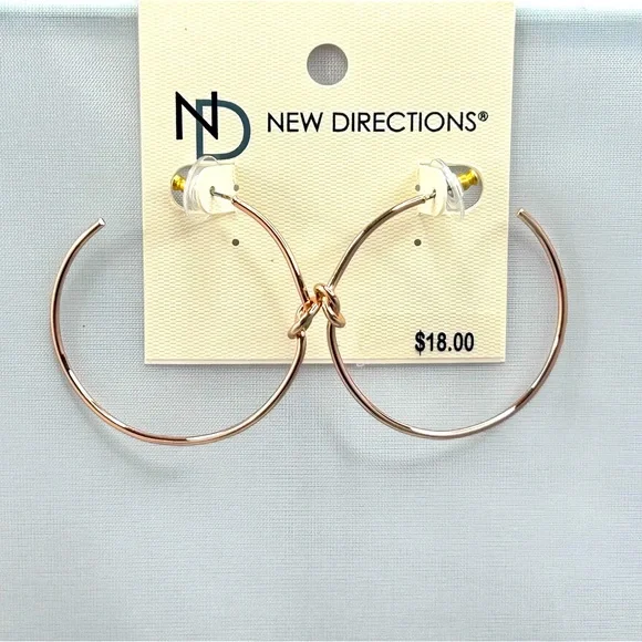 NWT New Directions Gold Tone Hoops wKnot Detail