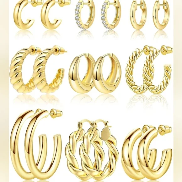 14KT Gold Plated Earring Set Of 9 Pairs
