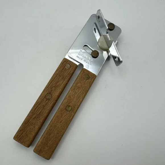Vintage Bonny Dual Wood Handle Can Opener‎ Made In USA Manual Retro Kitchen