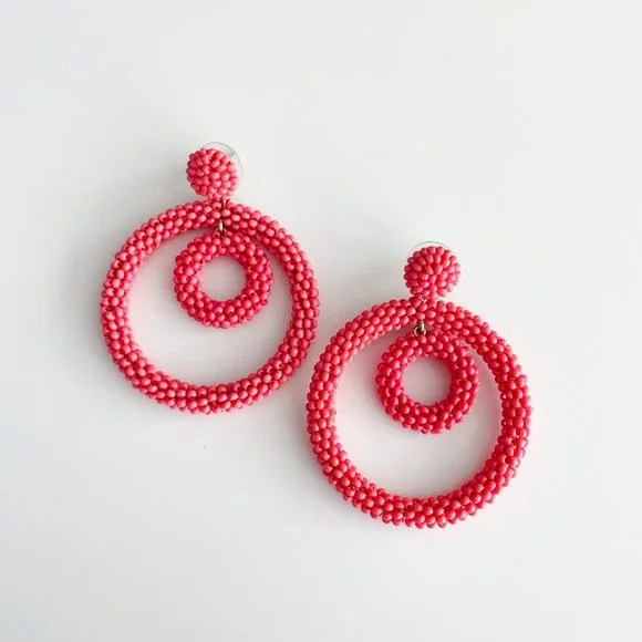 J. Crew Factory Boho Beaded Statement Earrings (Pink)