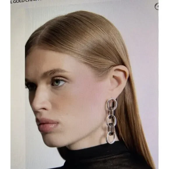 Karen Millen Tortoise Shell Silver Tone Chain Earrings NWT