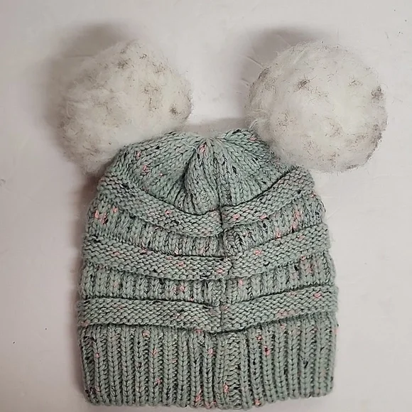 D&Y David And Young Kids Adirable Knit Hat with Pom-Poms - Light Green