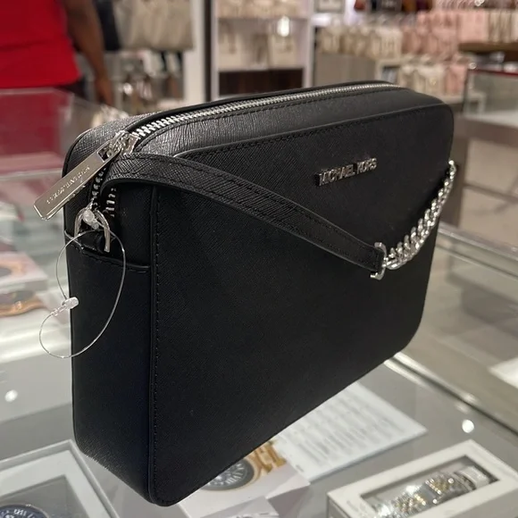 Michael Kors Jet Set Item Large East West Zip Crossbody Leather Black