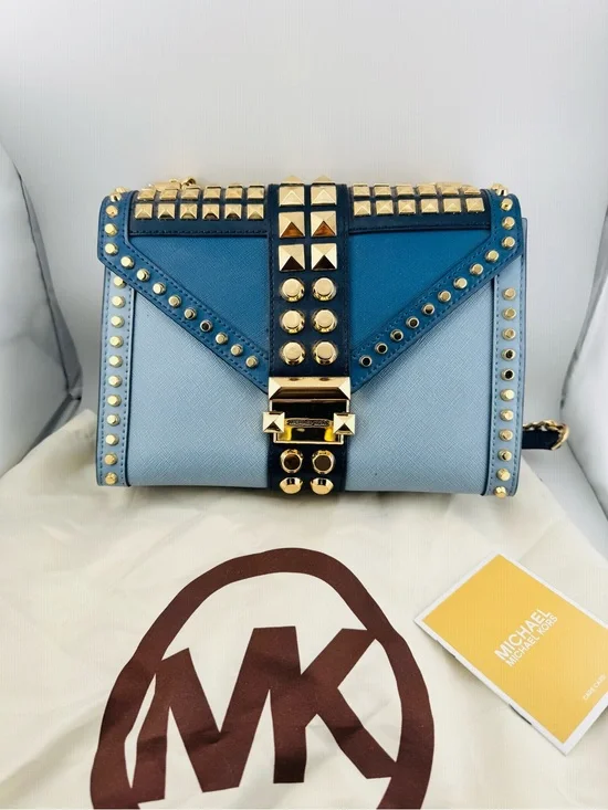Michael Kors Two-Tone Blue Studded Leather Crossbody